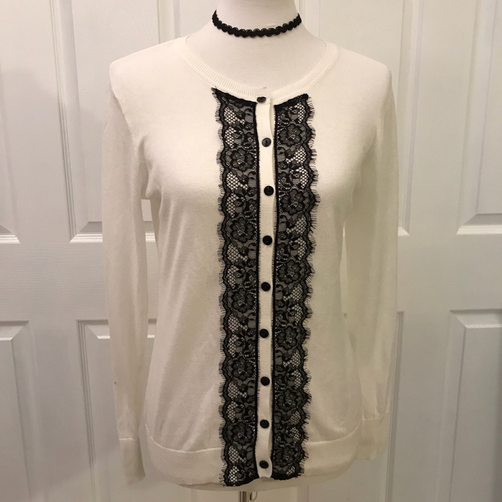 White Sweater with Black Lace